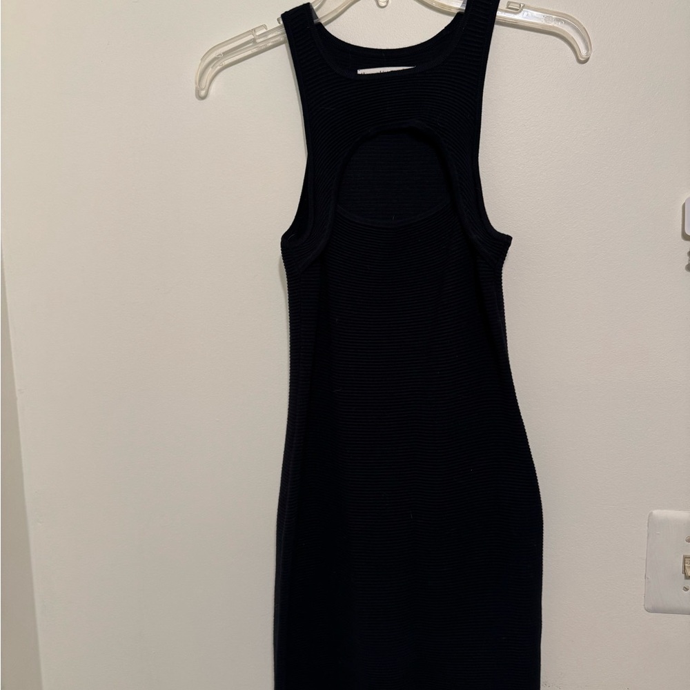 Black Ribbed Cutout Tank Dress -